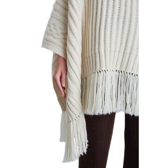 ELEVEN SIX Hanni Fringe Rib Wool Poncho in Ivory Size OS - Picture 3 of 12